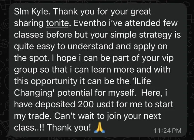 Message from a Kyzen member in the private channel